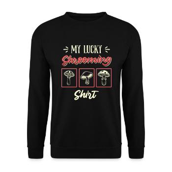 Mon collectionneur de champignons Lucky Shrooming Shirt - Sweat-shirt Unisexe - noir - Devant - Alina (178cm) & Michal (187cm)