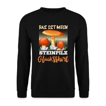 Das ist mein Steinpilz Glücksshirt Steinpilz - Unisex Pullover - Schwarz - Vorne - Alina (178cm) & Michal (187cm)