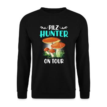 Pilz Hunter on Tour Pilzsammler - Unisex Pullover - Schwarz - Vorne - Alina (178cm) & Michal (187cm)