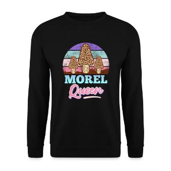 Morel Queen Mushroom Picker - Unisex Sweatshirt - black - Front - Alina (178cm) & Michal (187cm)