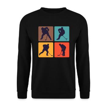 Vintage Eishockey Hockey Spieler - Unisex Pullover - Schwarz - Vorne - Alina (178cm) & Michal (187cm)