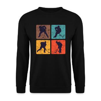 Vintage Eishockey Hockey Spieler - Unisex Pullover - Schwarz - Vorne - Alina (178cm) & Michal (187cm)
