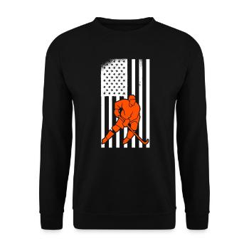 USA Flagge Eishockey - Unisex Pullover - Schwarz - Vorne - Alina (178cm) & Michal (187cm)