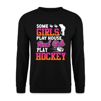 Real Girls Play Hockey Spielerin - Unisex Pullover - Schwarz - Vorne - Alina (178cm) & Michal (187cm)