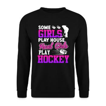 Real Girls Play Hockey Spielerin - Unisex Pullover - Schwarz - Vorne - Alina (178cm) & Michal (187cm)