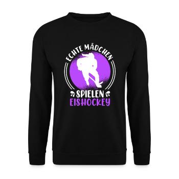 Echte Mädchen spielen Eishockey Damen - Unisex Pullover - Schwarz - Vorne - Alina (178cm) & Michal (187cm)