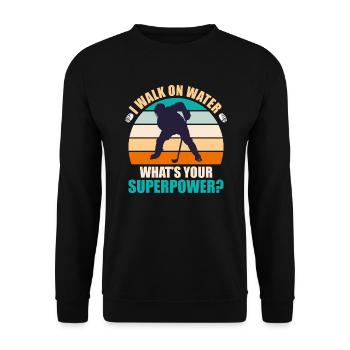 I laufe auf Wasser was ist deine Superpower? - Unisex Pullover - Schwarz - Vorne - Alina (178cm) & Michal (187cm)