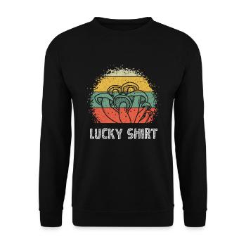 Glücksshirt Pilze sammeln Pilzsammler - Unisex Pullover - Schwarz - Vorne - Alina (178cm) & Michal (187cm)