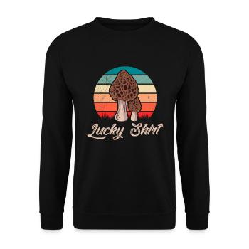 Morchel Sammler Luckyshirt Pilzsammler - Unisex Pullover - Schwarz - Vorne - Alina (178cm) & Michal (187cm)