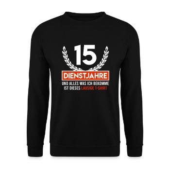 15 Dienstjahre Arbeitsjubiläum 15 Jahre - Unisex Pullover - Schwarz - Vorne - Alina (178cm) & Michal (187cm)