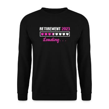 Rente 2023 laden Renteneintritt - Unisex Pullover - Schwarz - Vorne - Alina (178cm) & Michal (187cm)
