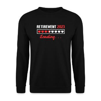 Rente 2023 laden Renteneintritt - Unisex Pullover - Schwarz - Vorne - Alina (178cm) & Michal (187cm)
