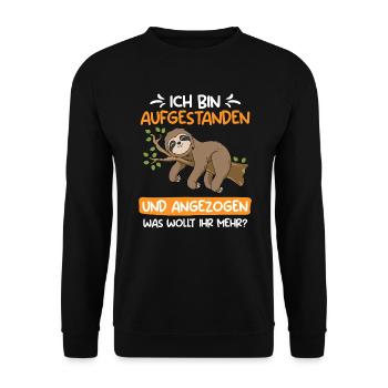 Ich bin aufgestanden und angezogen - Unisex Pullover - Schwarz - Vorne - Alina (178cm) & Michal (187cm)
