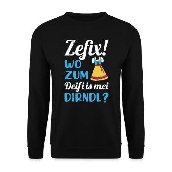 Zefix wo zum deifi is mein dirndl trachtenshirt - Unisex Pullover - Schwarz - Vorne - Alina (178cm) & Michal (187cm)