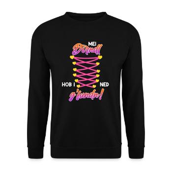 Mein Dirndl hab ich nicht gefunden Dirndl Ersatz - Unisex Pullover - Schwarz - Vorne - Alina (178cm) & Michal (187cm)