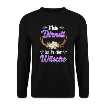 Mein Dirndl ist in der Wäsche Bayern Trachten - Unisex Pullover - Schwarz - Vorne - Alina (178cm) & Michal (187cm)