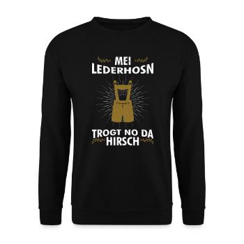 mei lederhosn trogt no da hirsch - Unisex Pullover - Schwarz - Vorne - Alina (178cm) & Michal (187cm)