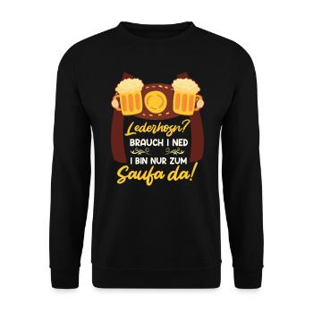 Lederhosn brauch I ned nur zum sauffa da - Unisex Pullover - Schwarz - Vorne - Alina (178cm) & Michal (187cm)
