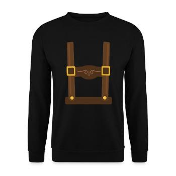 Lederhosen Fake Hosenträger Bayern - Unisex Pullover - Schwarz - Vorne - Alina (178cm) & Michal (187cm)