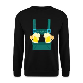 Fake Hosenträger Lederhosen Bayern Bier Trachten - Unisex Pullover - Schwarz - Vorne - Alina (178cm) & Michal (187cm)