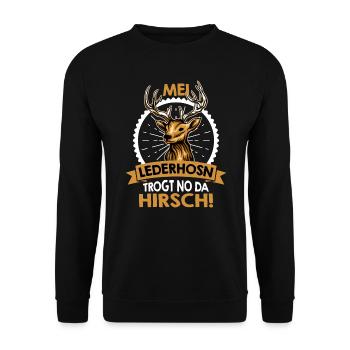 Mei Lederhosn trägt no da Hirsch Herren Bayern - Unisex Pullover - Schwarz - Vorne - Alina (178cm) & Michal (187cm)