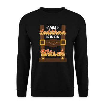 Mei Lederhosn is in da Wäsch Trachten - Unisex Pullover - Schwarz - Vorne - Alina (178cm) & Michal (187cm)