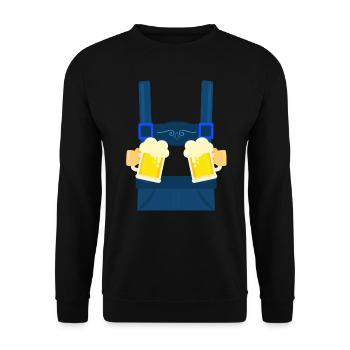 Fake Hosenträger Lederhosen Bayern Bier Trachten - Unisex Pullover - Schwarz - Vorne - Alina (178cm) & Michal (187cm)