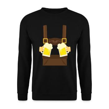 Fake Hosenträger Lederhosen Bayern Bier Trachten - Unisex Pullover - Schwarz - Vorne - Alina (178cm) & Michal (187cm)