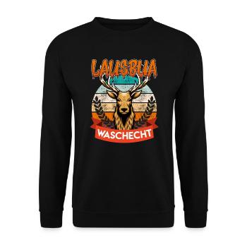 Waschechter Lausbub Bayer Trachtenshirt - Unisex Pullover - Schwarz - Vorne - Alina (178cm) & Michal (187cm)