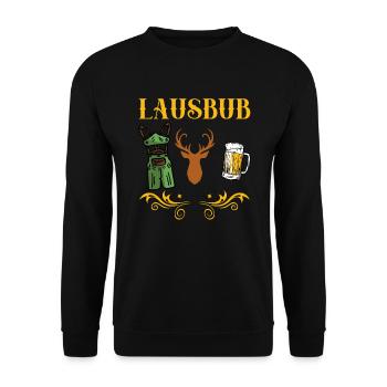Bayern Herren Trachtenshirt Lausbub Lausbua - Unisex Pullover - Schwarz - Vorne - Alina (178cm) & Michal (187cm)