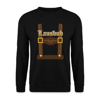 Fake Hosenträger Bayern Trachtenshirt - Unisex Pullover - Schwarz - Vorne - Alina (178cm) & Michal (187cm)
