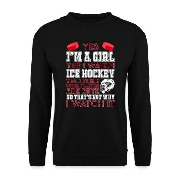 I am a girl and I watch ice hockey - Unisex Sweatshirt - black - Front - Alina (178cm) & Michal (187cm)