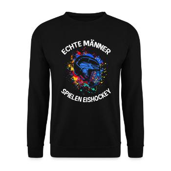 Echte Männer spielen Eishockey - Unisex Pullover - Schwarz - Vorne - Alina (178cm) & Michal (187cm)