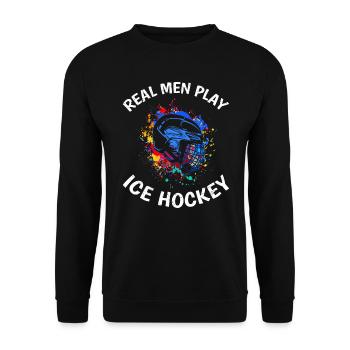 Echte Männer spielen Eishockey - Unisex Pullover - Schwarz - Vorne - Alina (178cm) & Michal (187cm)