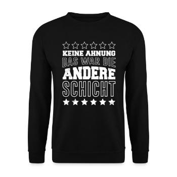 Arbeitskollege Schicht Kollege auf Schichtarbeit - Unisex Pullover - Schwarz - Vorne - Alina (178cm) & Michal (187cm)