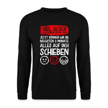Viel Glück neuer Job Kollege Jobwechsel - Unisex Pullover - Schwarz - Vorne - Alina (178cm) & Michal (187cm)