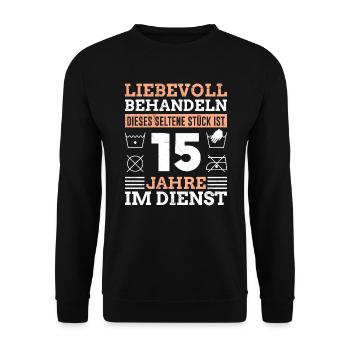 Firmenjubiläum 15 Jahre Dienstjubiläum - Unisex Pullover - Schwarz - Vorne - Alina (178cm) & Michal (187cm)