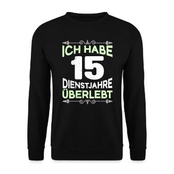 Dienstjubiläum 15 Jahre Firmenjubiläum - Unisex Pullover - Schwarz - Vorne - Alina (178cm) & Michal (187cm)