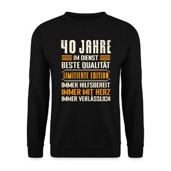 Dienstjubiläum 40 Jahre Arbeit Firmenjubiläum - Unisex Pullover - Schwarz - Vorne - Alina (178cm) & Michal (187cm)