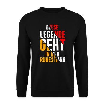 Legende im Ruhestand Arbeitskollege Rente - Unisex Pullover - Schwarz - Vorne - Alina (178cm) & Michal (187cm)