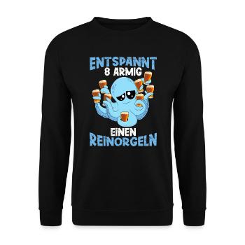 Entspannt achtarmig einen reinorgeln Saufen Party - Unisex Pullover - Schwarz - Vorne - Alina (178cm) & Michal (187cm)