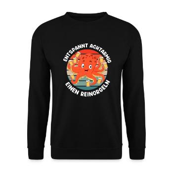 Entspannt achtarmig einen reinorgeln Biertrinker - Unisex Pullover - Schwarz - Vorne - Alina (178cm) & Michal (187cm)
