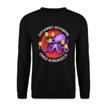 Saufen Spruch Entspannt achtarmig einen reinorgeln - Unisex Pullover - Schwarz - Vorne - Alina (178cm) & Michal (187cm)