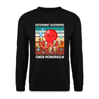Entspannt achtarmig einen reinorgeln Bier - Unisex Pullover - Schwarz - Vorne - Alina (178cm) & Michal (187cm)