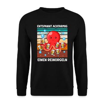 Entspannt achtarmig einen reinorgeln Bier - Unisex Pullover - Schwarz - Vorne - Alina (178cm) & Michal (187cm)