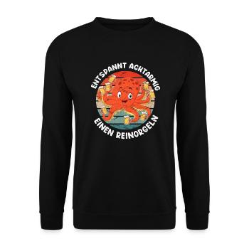 Entspannt achtarmig einen reinorgeln Biertrinker - Unisex Pullover - Schwarz - Vorne - Alina (178cm) & Michal (187cm)