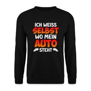 Ich weiß selbst wo mein Auto steht Schiri - Unisex Pullover - Schwarz - Vorne - Alina (178cm) & Michal (187cm)