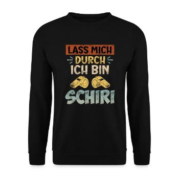 Lass mich durch ich bin der Schiri Schiedsrichter - Unisex Pullover - Schwarz - Vorne - Alina (178cm) & Michal (187cm)