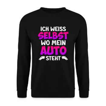 Ich weiß selbst wo mein Auto steht Schiri - Unisex Pullover - Schwarz - Vorne - Alina (178cm) & Michal (187cm)