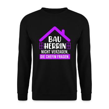Bauherrin nicht verzagen Chefin fragen - Unisex Pullover - Schwarz - Vorne - Alina (178cm) & Michal (187cm)